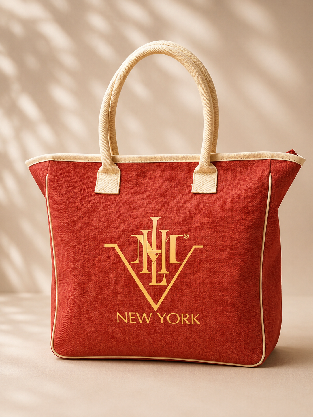 HML New York Tote -Red/Cream trim Jute